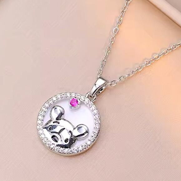 Disney Winnie The Pooh Necklace Charm Sterling Silver Crystal Stone - Picture 2 of 11